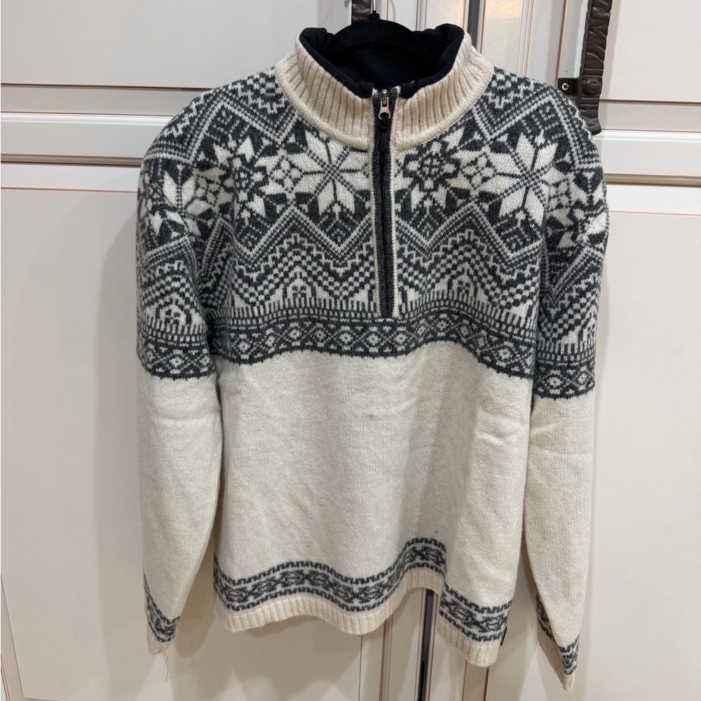 Vintage OBERMEYER Lined Wool Sweater Jacket Quarter Zip Fair Isle RARE